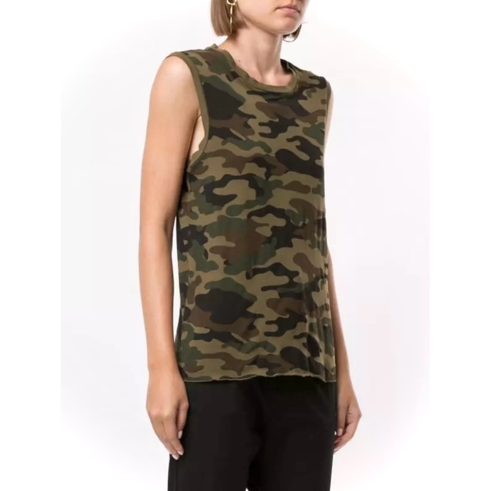 NILI LOTAN | S | Camouflage Print Cotton Tank Olive Army Green Muscle Tank Top